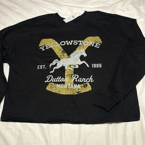 NWT Yellowstone Dutton Ranch Montana Cropped Black Graphic Sweatshirt Size XL
